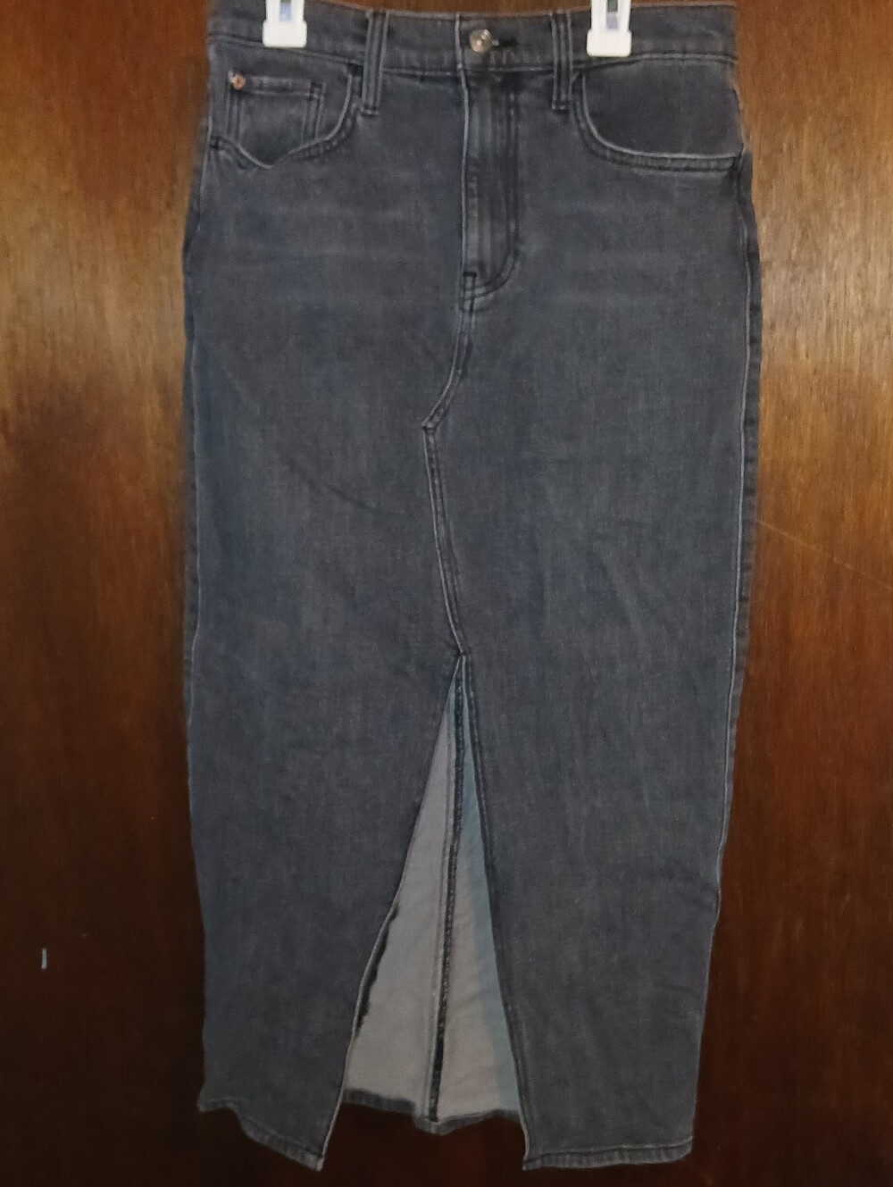 Black/Dark Grey Hudson Long Denim Midi Skirt w/ Slit In Front, Size 27 Women's